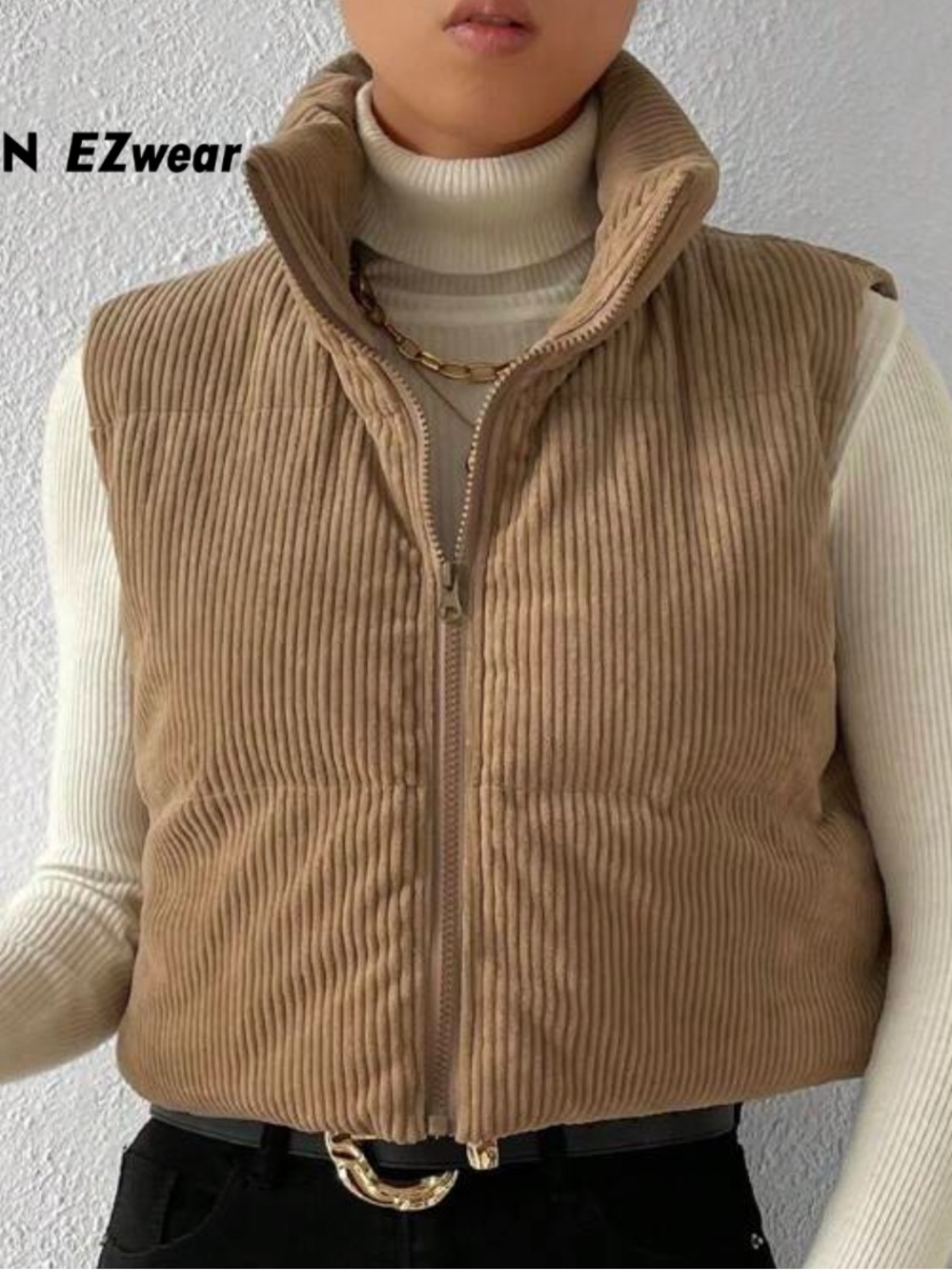 SHEIN Tan Corduroy Puffer Vest